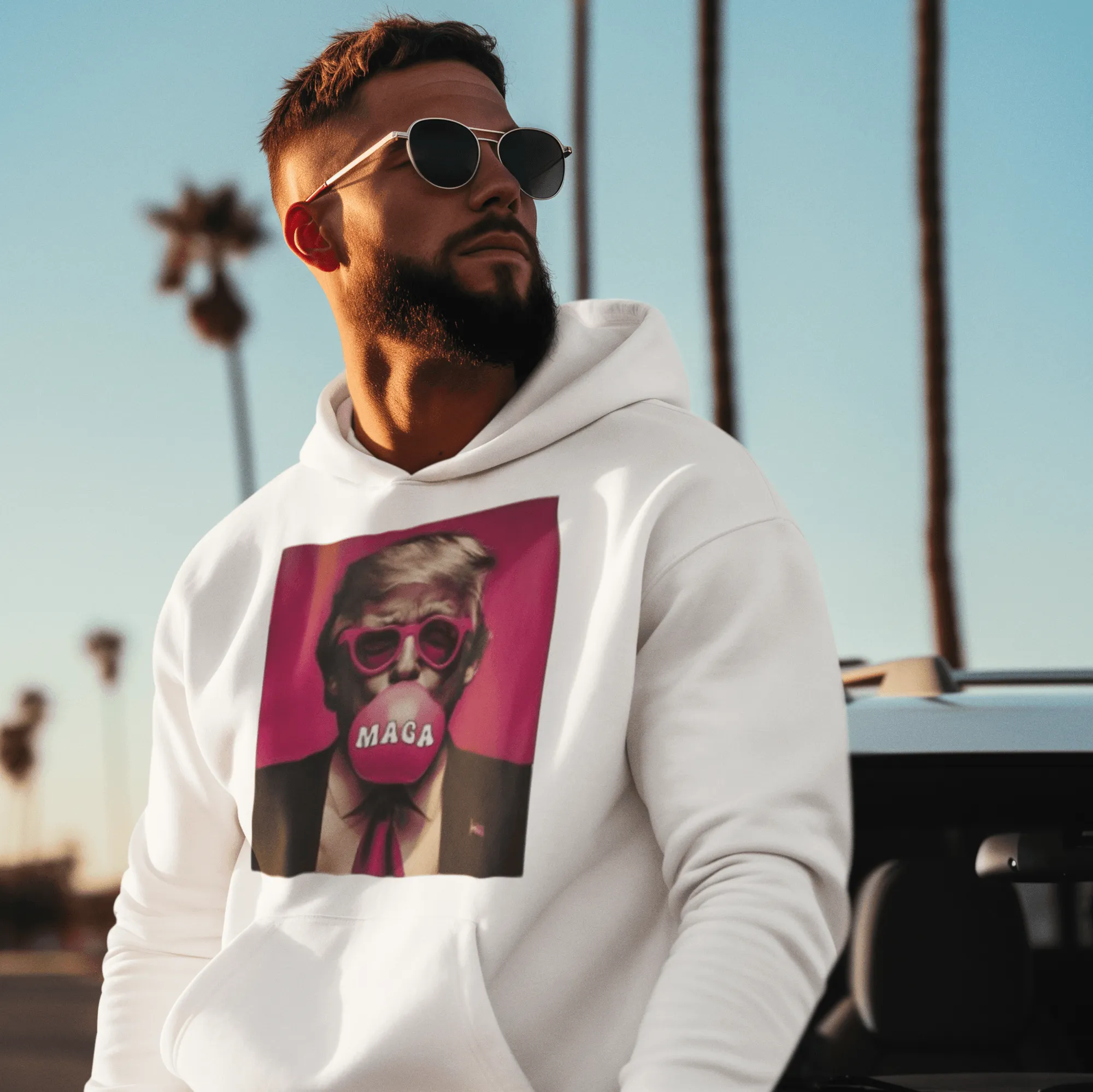 Trump Hoodie Pink Portrait Blowing Maga Bubblegum Blended Cotton Unisex Pullover