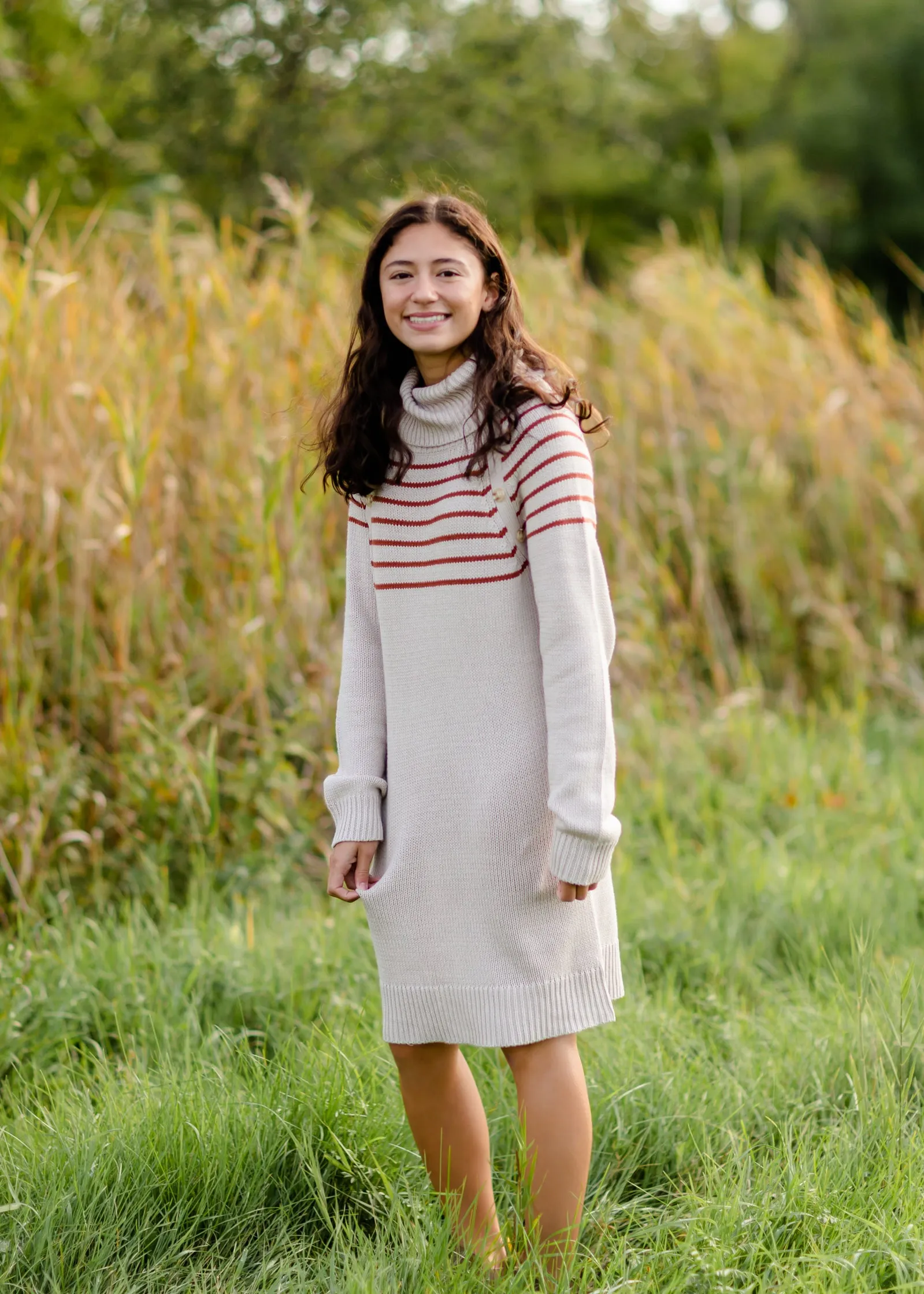 Turtle Neck Striped Sweater Midi Dress - FINAL SALE