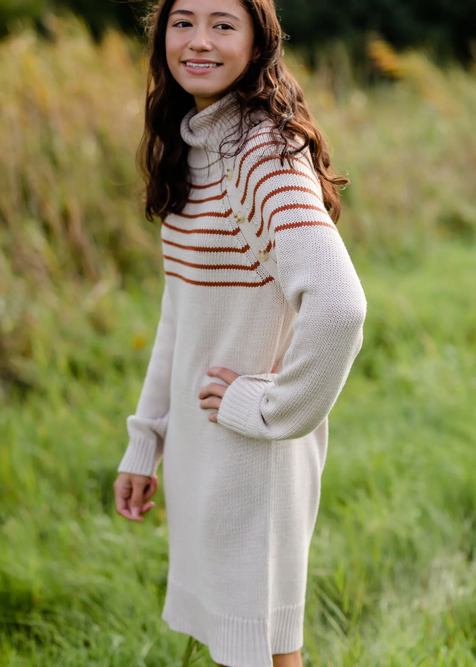 Turtle Neck Striped Sweater Midi Dress - FINAL SALE