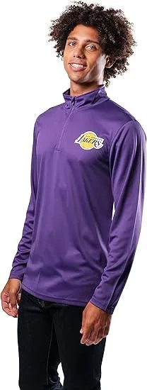 Ultra Game NBA Official Men’s Quarter Zip Long Sleeve Pullover T-Shirt - Unisex Los Angeles Lakers|Los Angeles Lakers