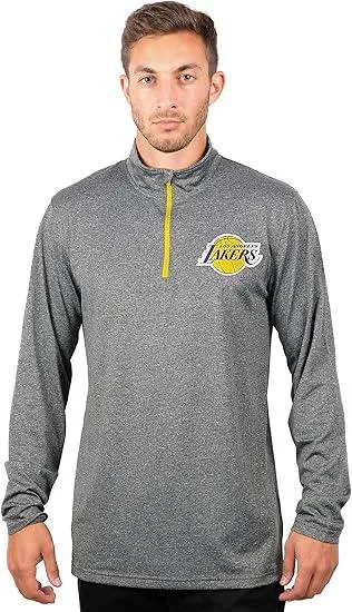 Ultra Game NBA Official Men’s Quarter Zip Long Sleeve Pullover T-Shirt - Unisex Los Angeles Lakers|Los Angeles Lakers