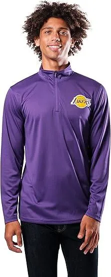 Ultra Game NBA Official Men’s Quarter Zip Long Sleeve Pullover T-Shirt - Unisex Los Angeles Lakers|Los Angeles Lakers