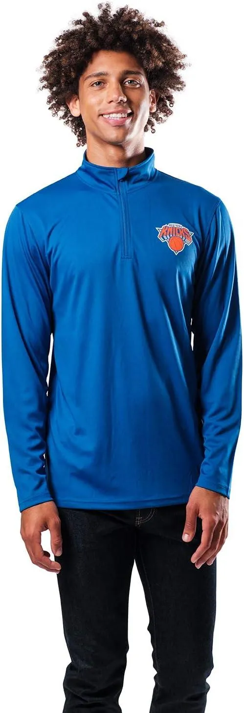 Ultra Game NBA Official Men’s Quarter Zip Long Sleeve Pullover T-Shirt - Unisex New York Knicks|New York Knicks