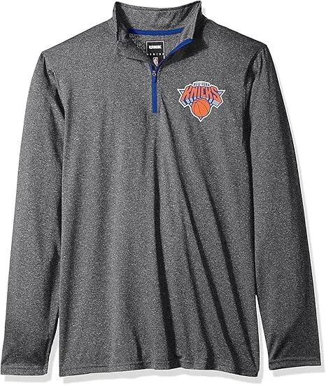 Ultra Game NBA Official Men’s Quarter Zip Long Sleeve Pullover T-Shirt - Unisex New York Knicks|New York Knicks