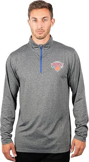 Ultra Game NBA Official Men’s Quarter Zip Long Sleeve Pullover T-Shirt - Unisex New York Knicks|New York Knicks