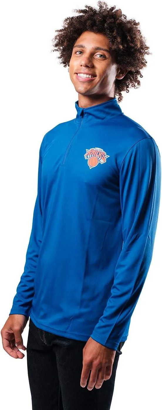 Ultra Game NBA Official Men’s Quarter Zip Long Sleeve Pullover T-Shirt - Unisex New York Knicks|New York Knicks