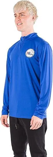 Ultra Game NBA Official Men’s Quarter Zip Long Sleeve Pullover T-Shirt - Unisex Philadelphia 76ers|Philadelphia 76ers