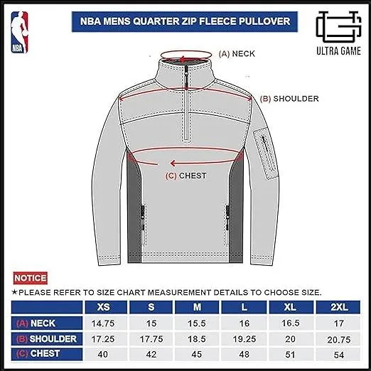 Ultra Game NBA Official Men’s Super Soft  Quarter Zip Pullover Sweatshirt with Zipper Pockets - Unisex, Philadelphia 76ers, Team Color|Philadelphia 76ers