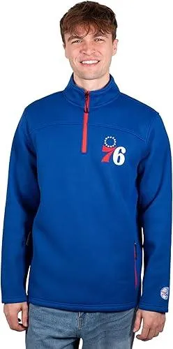 Ultra Game NBA Official Men’s Super Soft  Quarter Zip Pullover Sweatshirt with Zipper Pockets - Unisex, Philadelphia 76ers, Team Color|Philadelphia 76ers