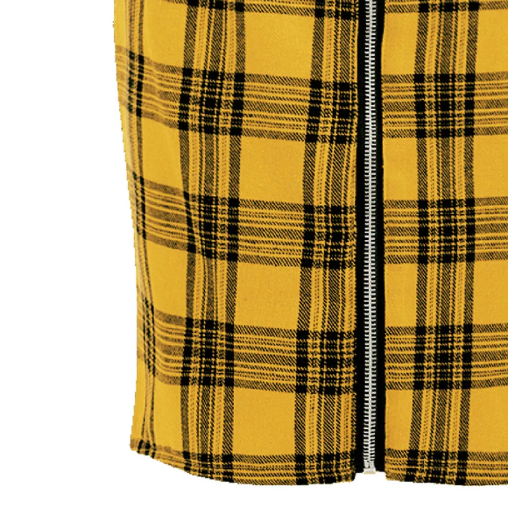 VenusFox Sexy Plaid Zipper Slim High Waist Above Knee Mini Skirt