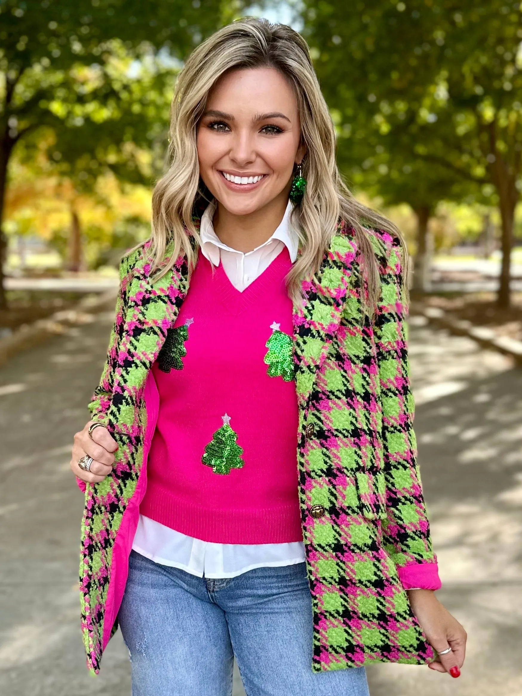 Very Merry Pink Sequin Tree Vest