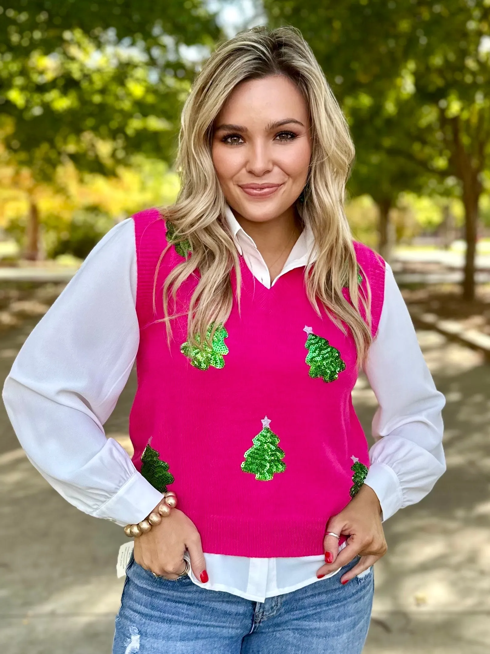 Very Merry Pink Sequin Tree Vest