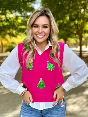 Very Merry Pink Sequin Tree Vest