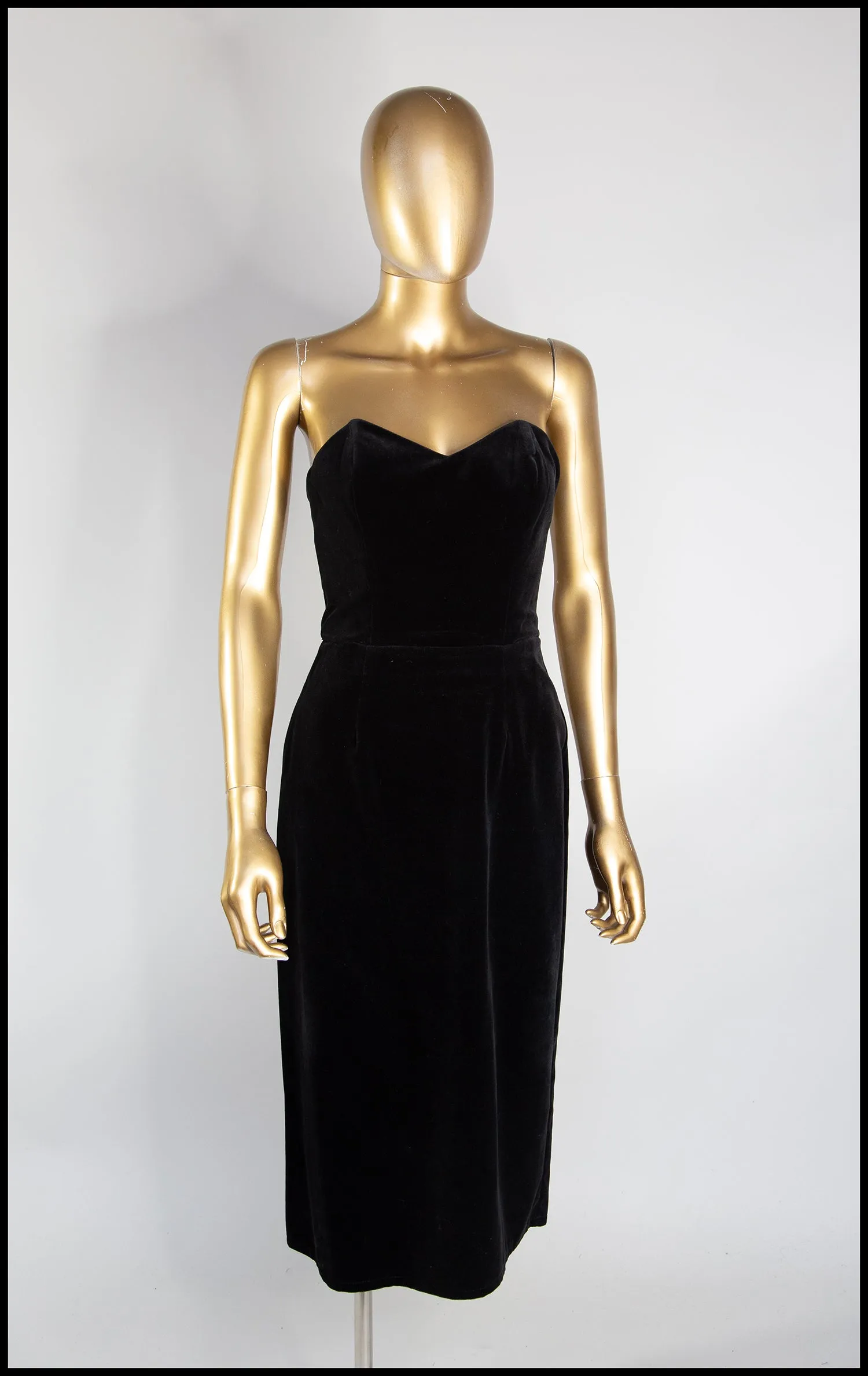 Vintage 1980s Black Velvet Strapless Wiggle Dress