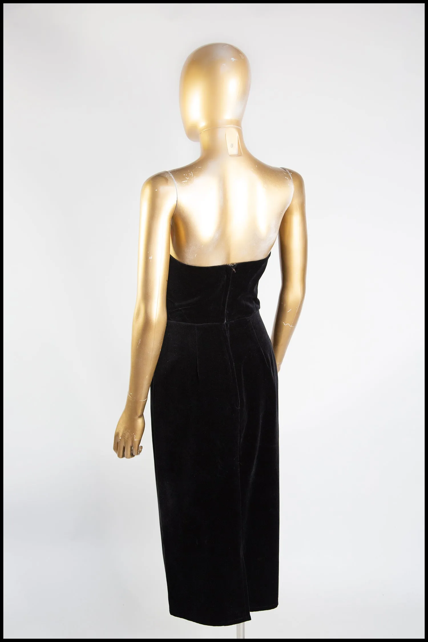 Vintage 1980s Black Velvet Strapless Wiggle Dress