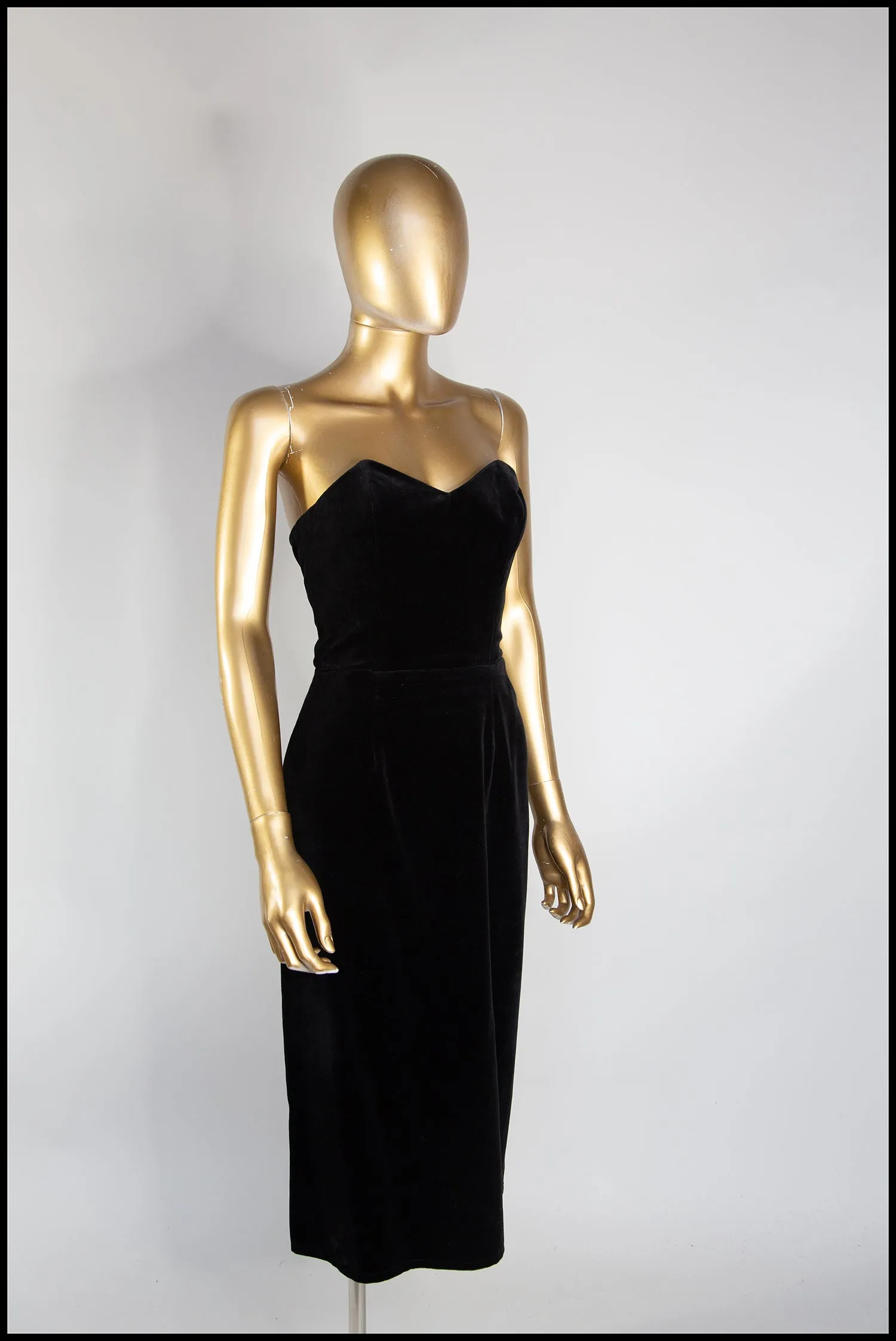 Vintage 1980s Black Velvet Strapless Wiggle Dress