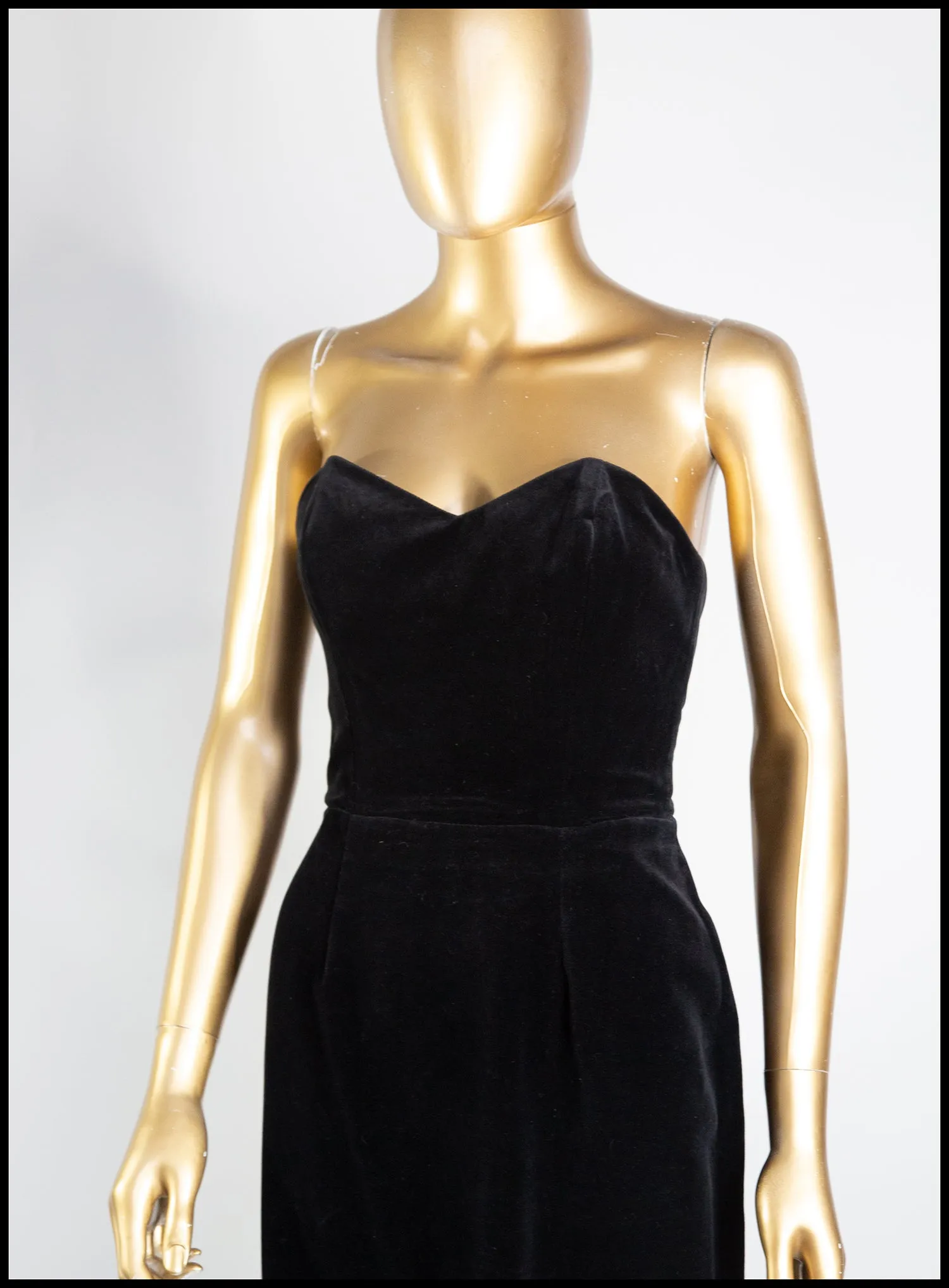 Vintage 1980s Black Velvet Strapless Wiggle Dress