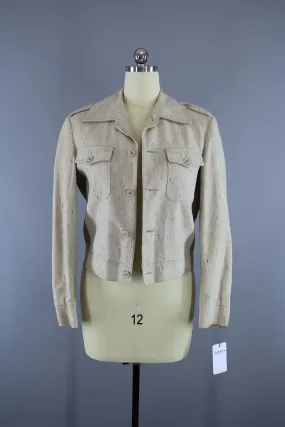 Vintage 1980s Jacket / Beige Linen