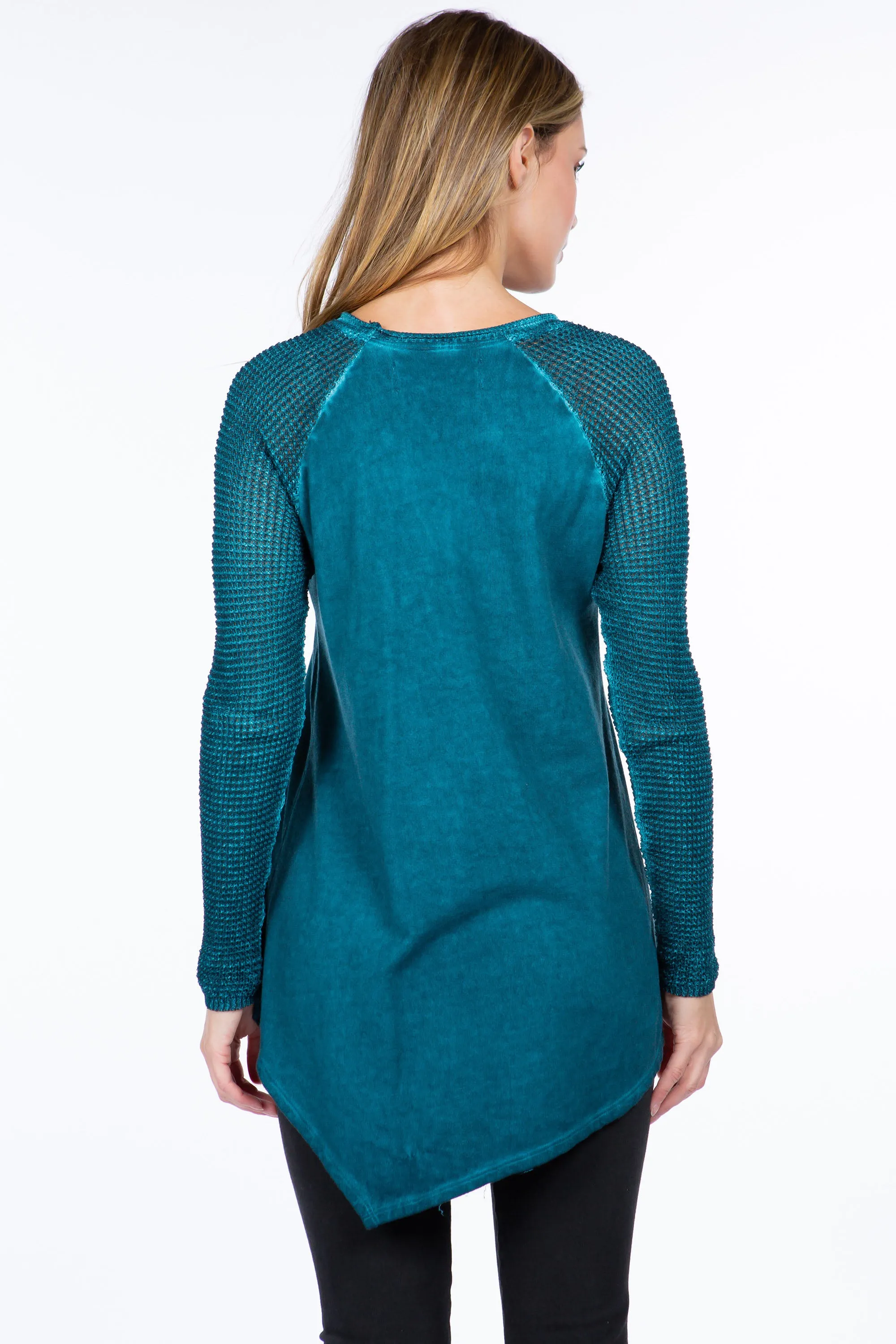 Waffled Raglan Tunic with Asymmetric Hem