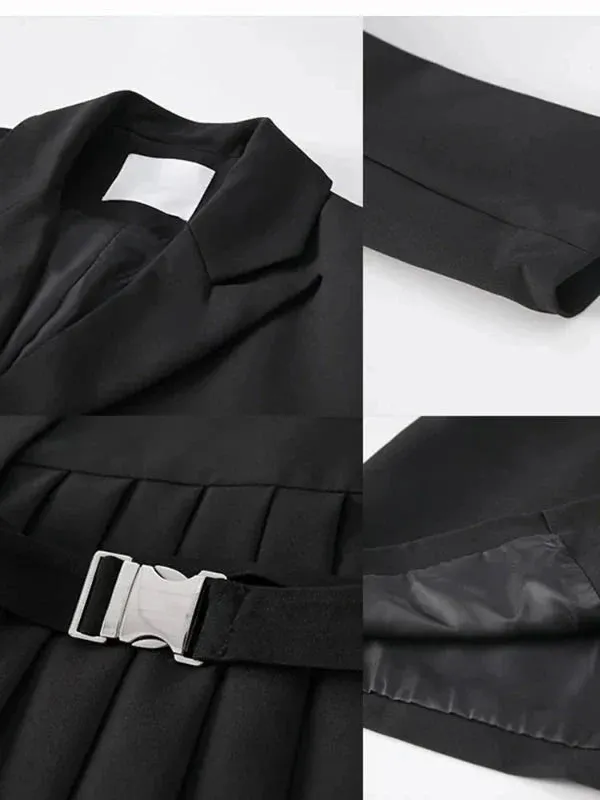 Wenkouban-Winter outfits Christmas Black Friday Irregular Length Long Black Suit Blazer with Belt