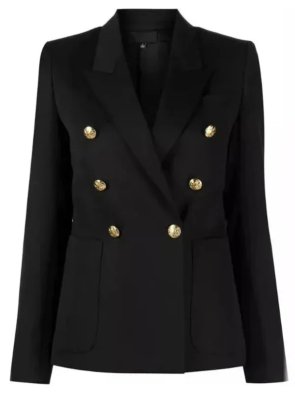 Wenkouban-Winter outfits Christmas Black Friday Notched Collar Gold Button Double Breasted Blazer