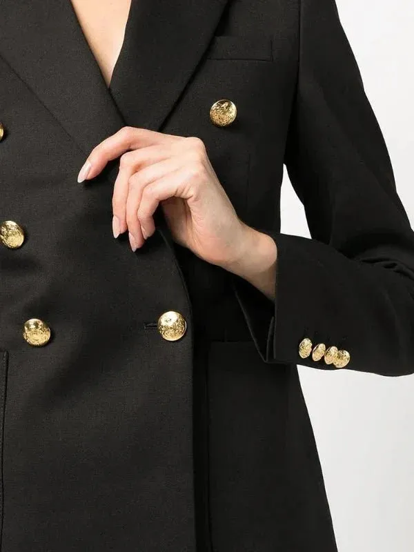 Wenkouban-Winter outfits Christmas Black Friday Notched Collar Gold Button Double Breasted Blazer