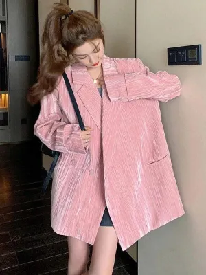 Wenkouban-Winter outfits Christmas Black Friday Notched Collar Oversized Pink Double Breasted Blazer