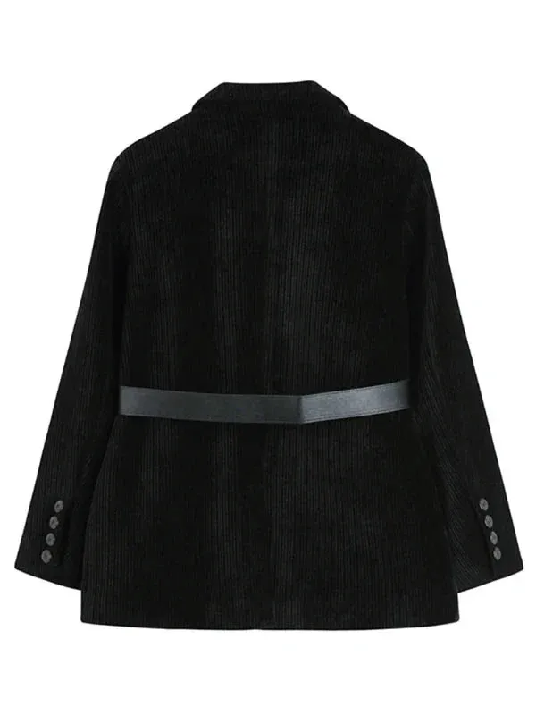 Wenkouban-Winter outfits Christmas Black Friday Notched Collar Waist Belt Corduroy Blazer Jacket