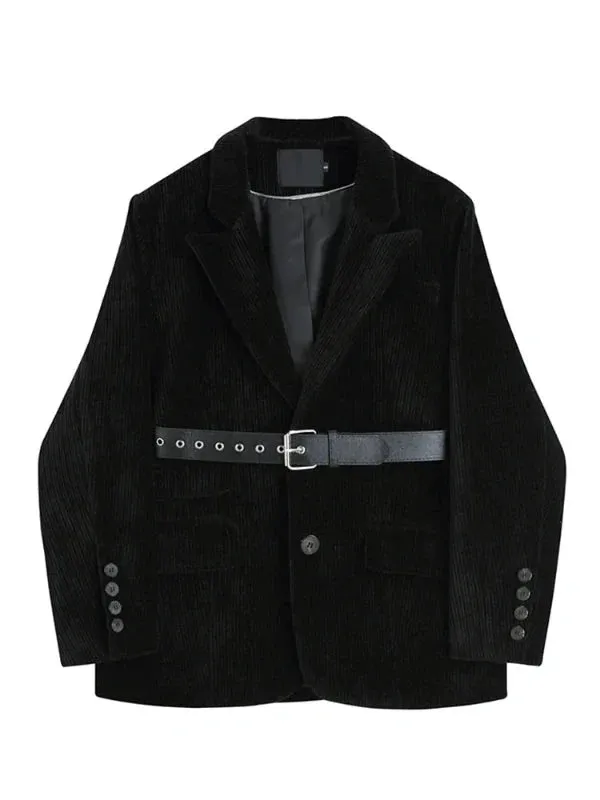 Wenkouban-Winter outfits Christmas Black Friday Notched Collar Waist Belt Corduroy Blazer Jacket