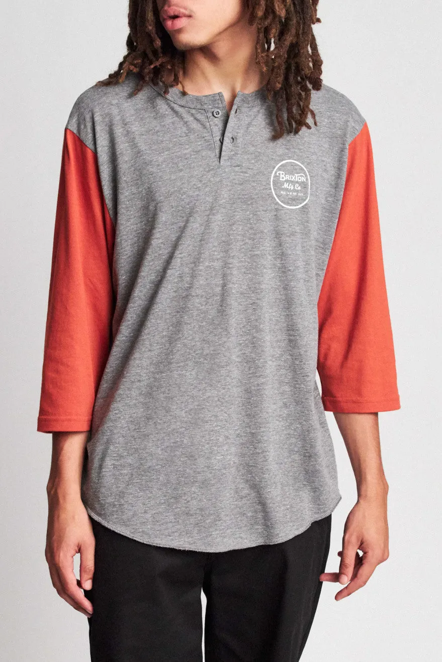 Wheeler 3/4 Sleeve Henley - Heather Grey/Henna