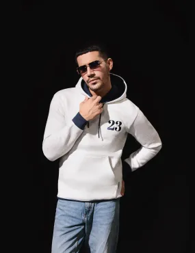 White & Navy Blue Fleece Hoodie