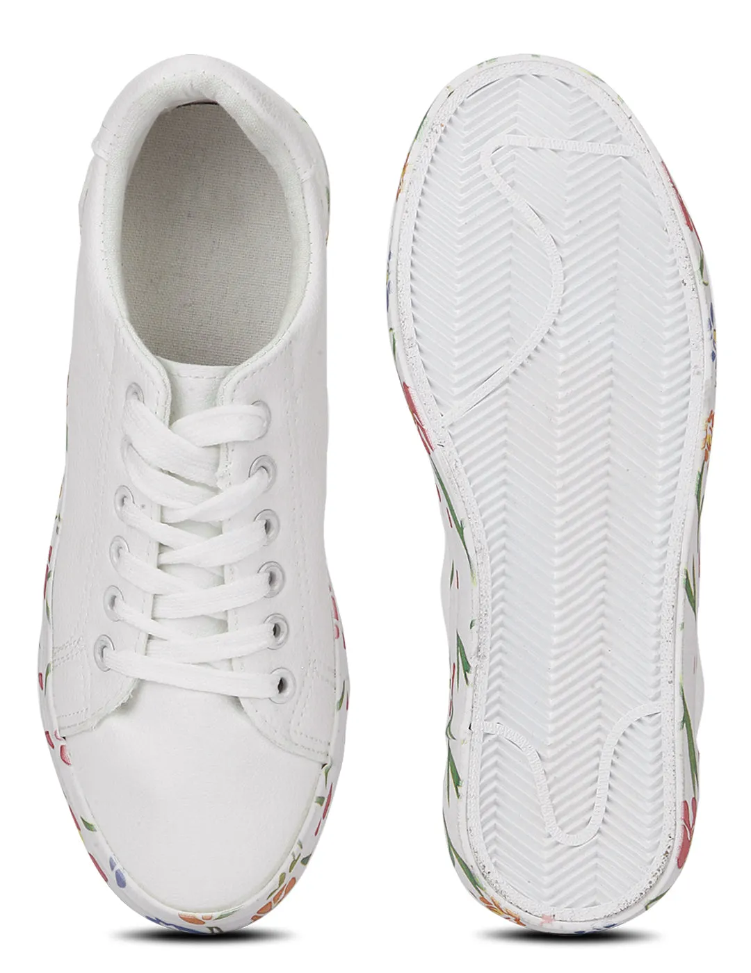 White Printed Platform Lace-Up Sneakers