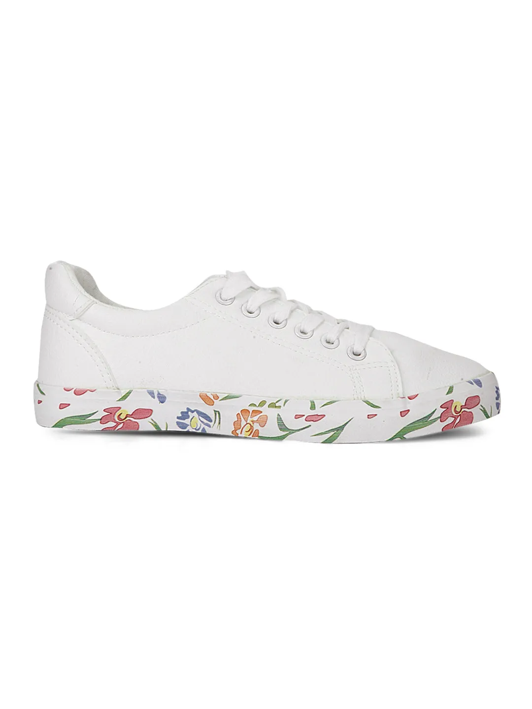 White Printed Platform Lace-Up Sneakers