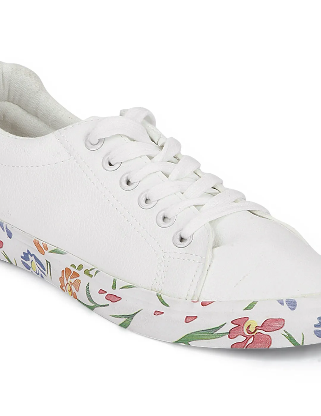 White Printed Platform Lace-Up Sneakers