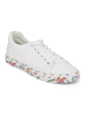 White Printed Platform Lace-Up Sneakers