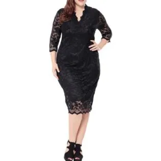 Women Plus Size Hollow Out Lace Dress Black - JPWD116