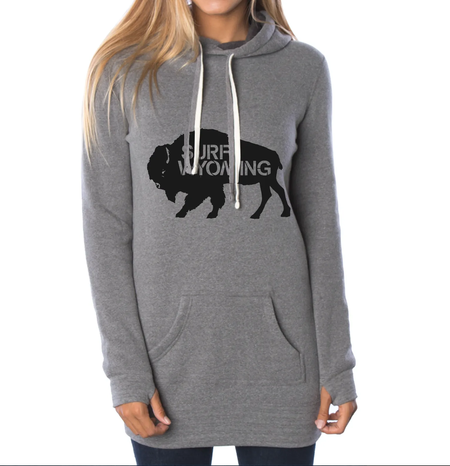 Women's Surf Wyoming® Bison Logo Hoodie Dress - Heather Grey