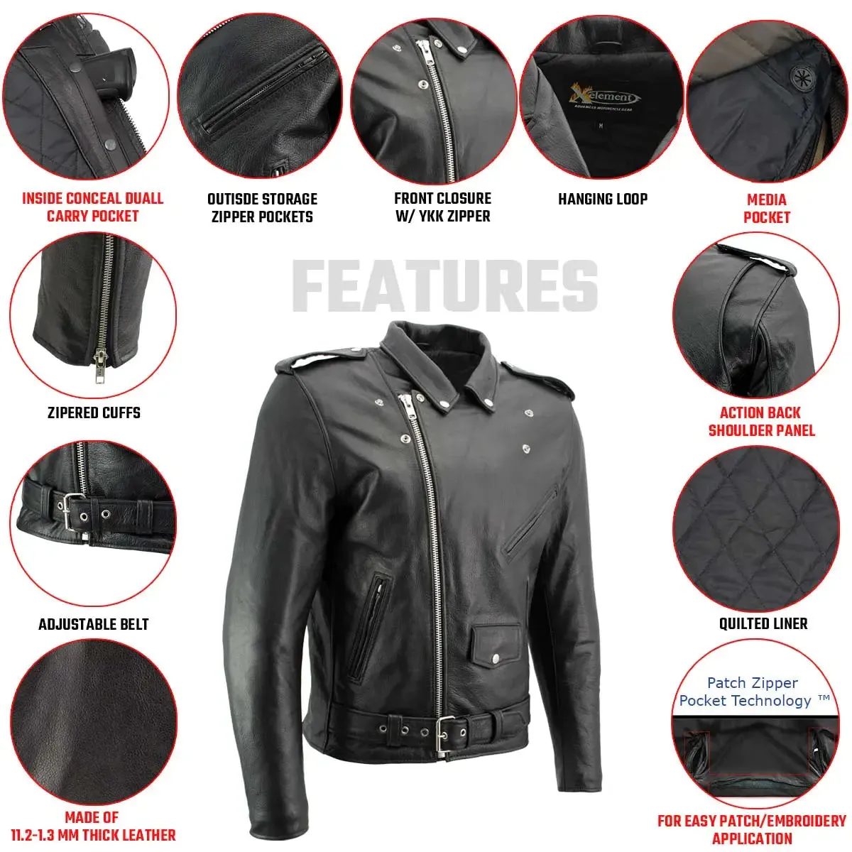 X Element Men's Leather Motorcycle Jacket